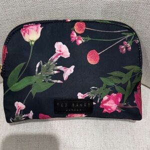 Ted Baker Navy Floral Zip Pouch with Pink Blooms NWOT